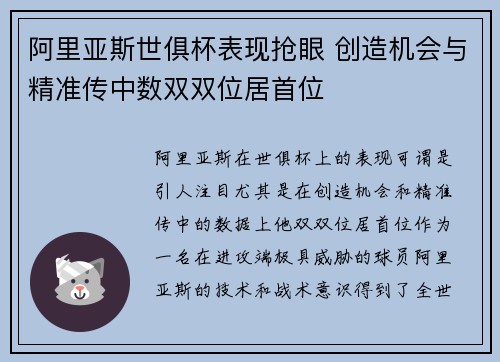 阿里亚斯世俱杯表现抢眼 创造机会与精准传中数双双位居首位